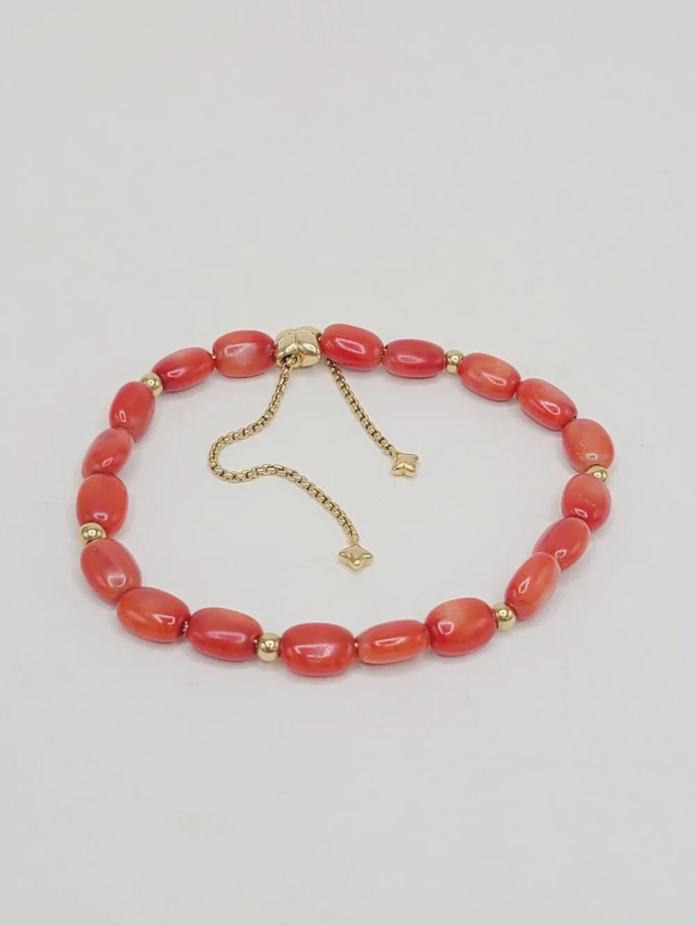 David Yurman Bijoux Pebble Bead Bracelet in Yellow Gold w/ Red Sea Bamboo Coral